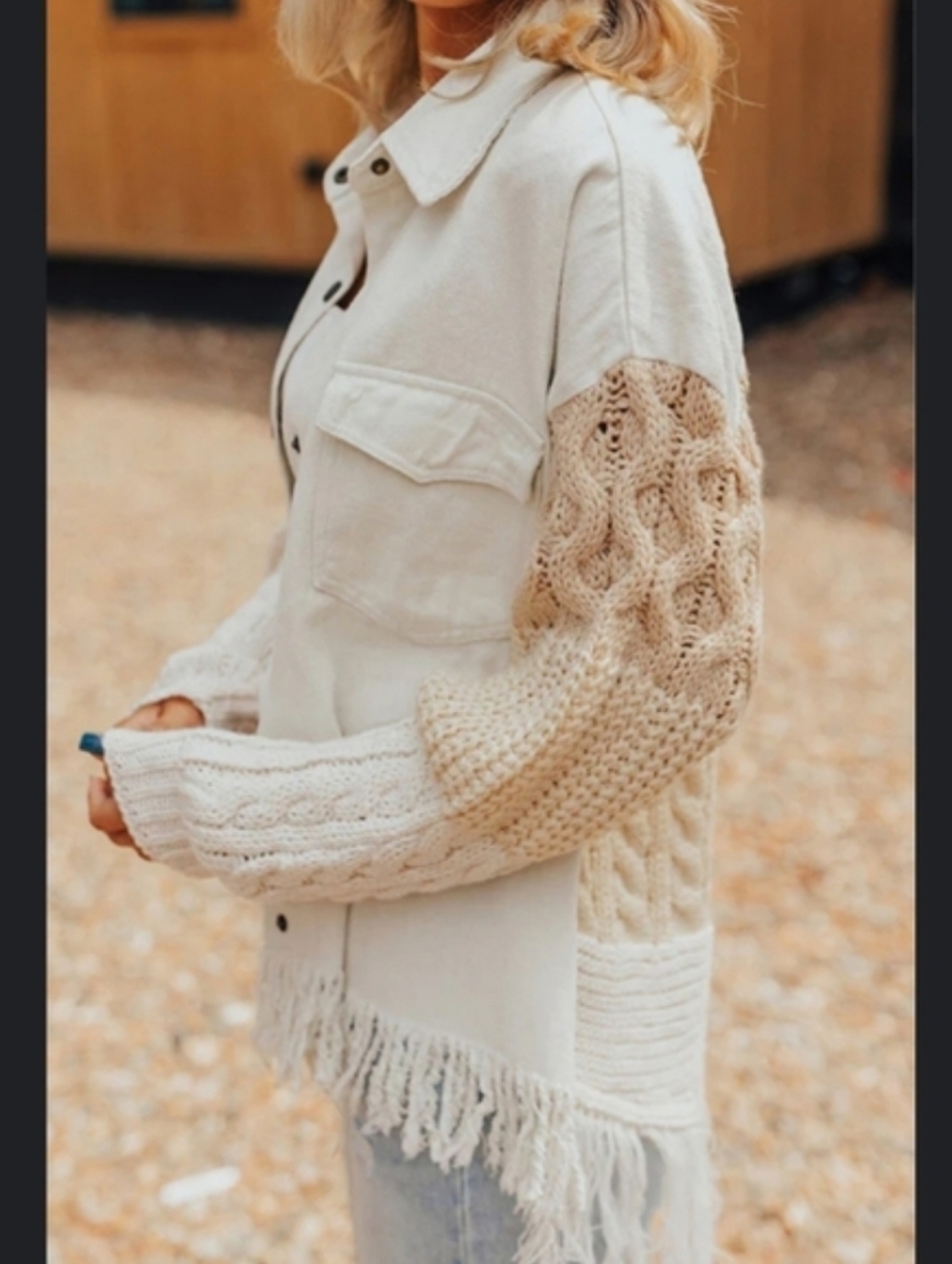 Umgee Cream & Beige Knit Fringe Jacket